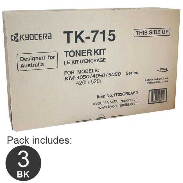 3 x Kyocera TK715 Black Toner Cartridge TK-715