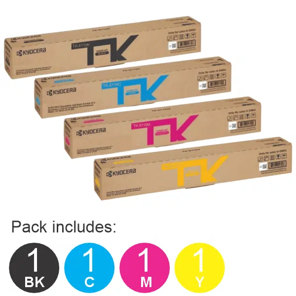 4 Pack Kyocera TK8119 (1BK,1C,1M,1Y) Toner Cartridges