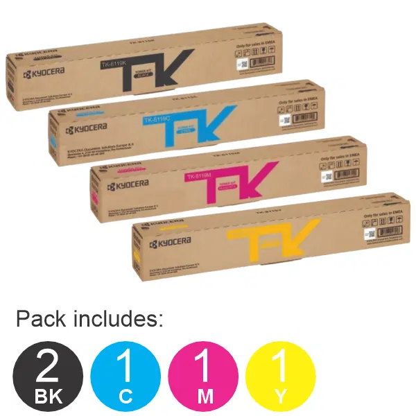 5 Pack Kyocera TK8119 (1BK,1C,1M,1Y) Toner Cartridges
