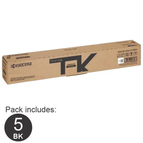 5 x Kyocera TK8119 Black Toner Cartridge TK-8119K