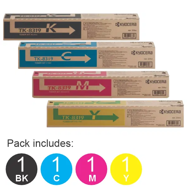 4 Pack Kyocera TK8319 (1BK,1C,1M,1Y) Toner Cartridges