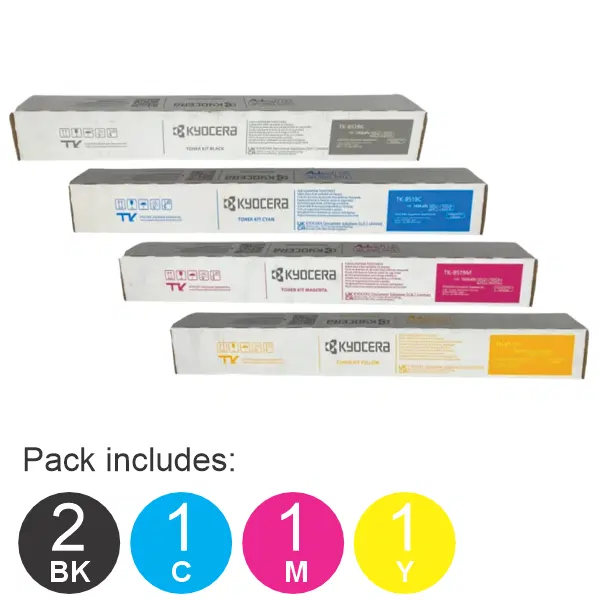 5 Pack Kyocera TK8519 (1BK,1C,1M,1Y) Toner Cartridges