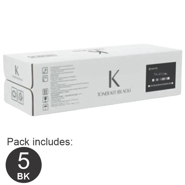 5 x Kyocera TK8739K Black Toner Cartridge TK-8739K