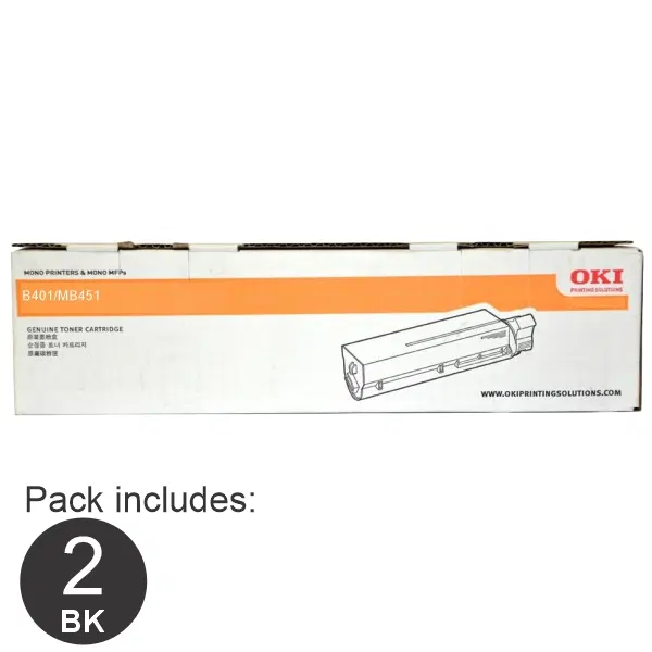 2 x OKI MB451 High Yield Black Toner Cartridge 44992407