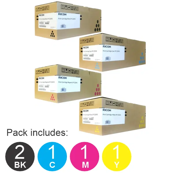5 Pack Ricoh SPC252 (1BK,1C,1M,1Y) Toner Cartridges