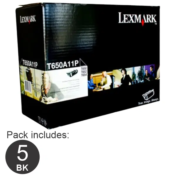 5 x Lexmark T650A11P Black Toner Cartridge T650A11P