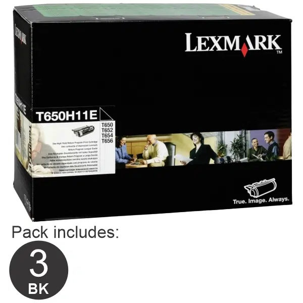 3 x Lexmark T650H11P High Yield Black Toner Cartridge T650H11P