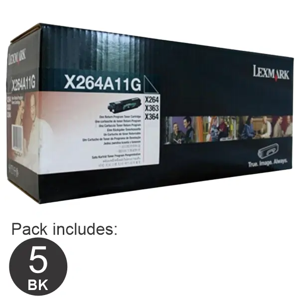 5 x Lexmark X264A11G Black Toner Cartridge X264A11G