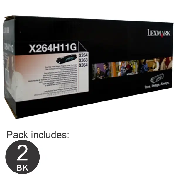 2 x Lexmark X264H11G Black Toner Cartridge X264H11G