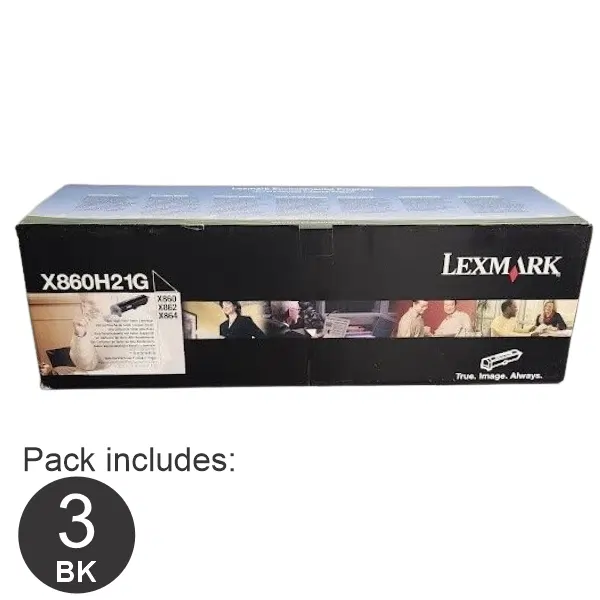 3 x Lexmark X860H21G Black Toner Cartridge X860H21G