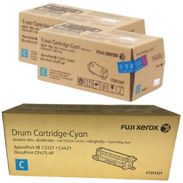 Fuji Xerox CT351221 Cyan Drum Unit & 2 x Fuji Xerox CT203347 Cyan Toner Cartridge