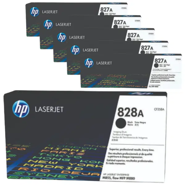 HP #828A Black Drum Unit CF358A & 5 x HP #827A Black Toner Cartridge CF300A