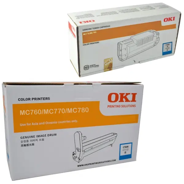 Oki MC770 Cyan Drum Unit & OKI MC770/MC780 Cyan Toner Cartridge 45395707 45396207