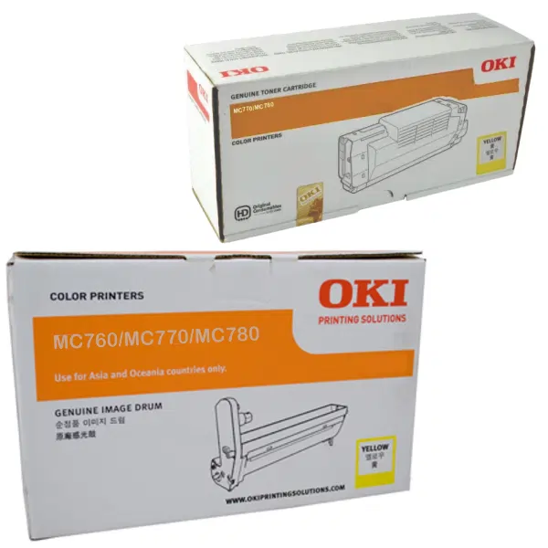 Oki MC770 Yellow Drum Unit & OKI MC770/MC780 Yellow Toner Cartridge 45395705 45396205