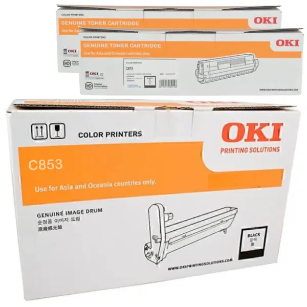 Oki MC853 Black Drum Unit & 2 x OKI MC873 Black Toner Cartridge 44844484 45862832