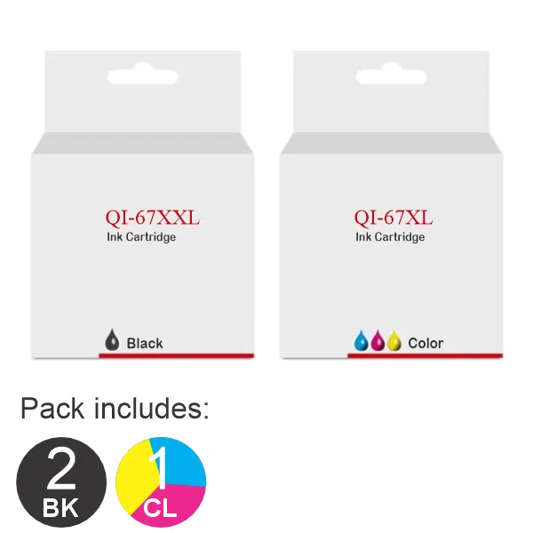 3 Pack – Compatible HP #67XXL Black & #67XL Tri Colour (2BK,1CL) High Yield Ink Cartridges Value Pack