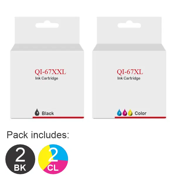 4 Pack – Compatible HP #67XXL Black & #67XL Tri Colour (2BK,2CL) High Yield Ink Cartridges Value Pack