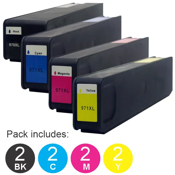 8 Pack – Compatible HP #970XL & #971XL (2BK,2C,2M,2Y) High Yield Ink Cartridges Value Pack