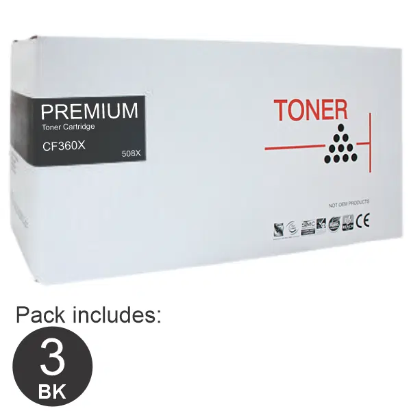 3 x Compatible HP #508X Black Toner Cartridge CF360X