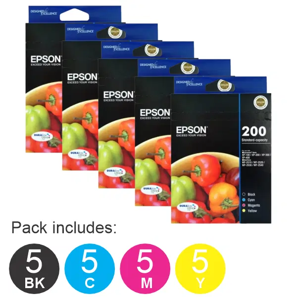 5 x Epson 200 4 Ink Cartridge Value Pack (5BK,5C,5M,5Y)
