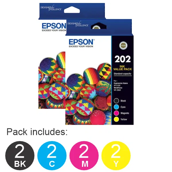 2 x Epson 202 4 Ink Cartridge Value Pack (2BK,2C,2M,2Y)