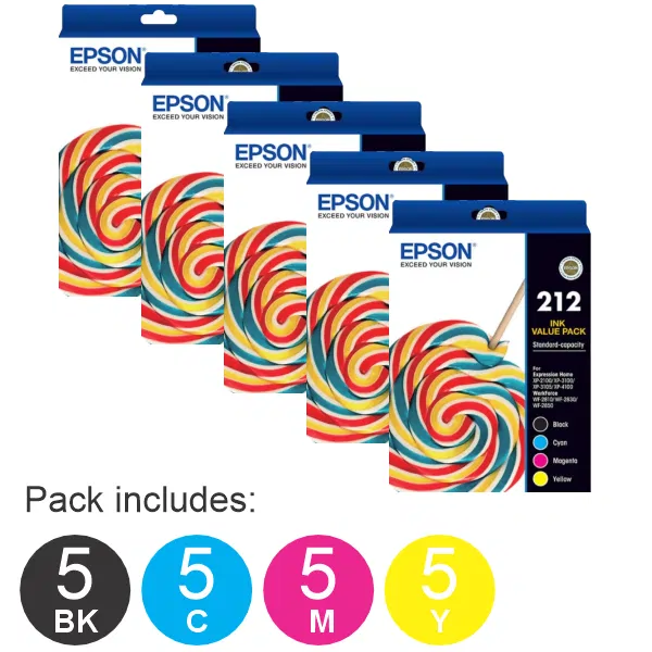 5 x Epson 212 4 Ink Cartridge Value Pack (5BK,5C,5M,5Y)