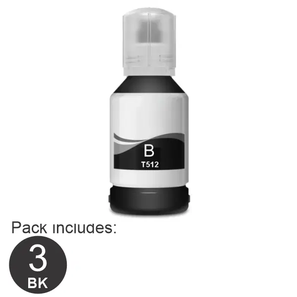 3 x Compatible Epson T512 Black EcoTank Ink Bottle C13T00G192