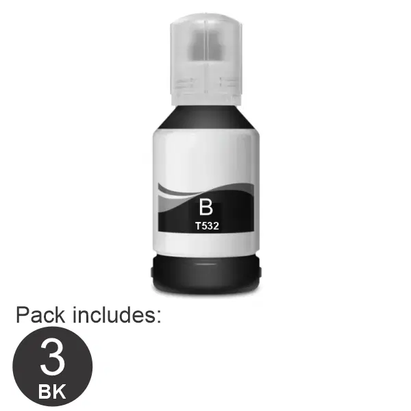 3 x Compatible Epson T532 Black EcoTank Ink Bottle C13T03J192