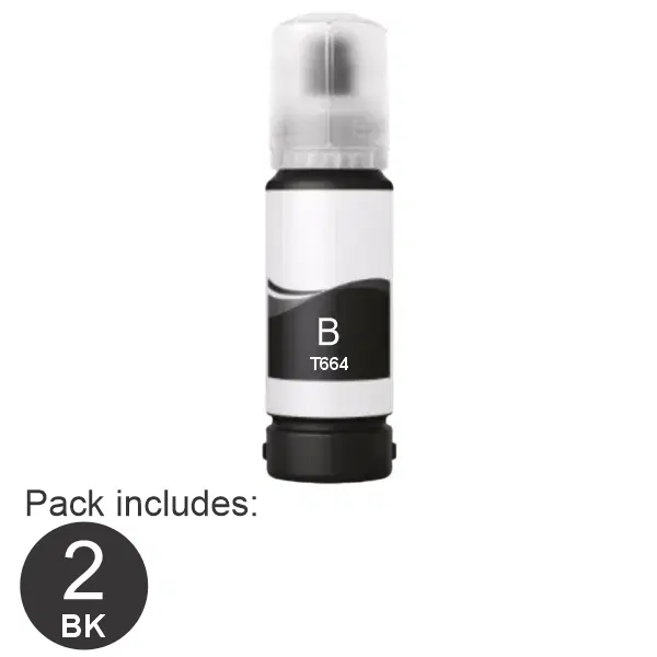 2 x Compatible Epson T664 Black EcoTank Ink Bottle C13T664192