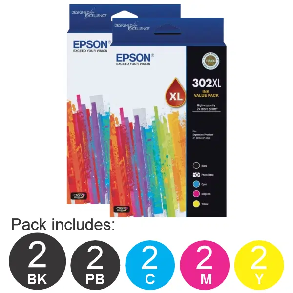 2 x Epson 302XL 5 Ink Cartridge Value Pack C13T01Y792